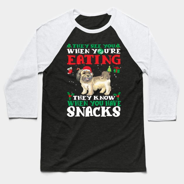 Christmas Dog Eating Snacks Baseball T-Shirt by CyberpunkTees